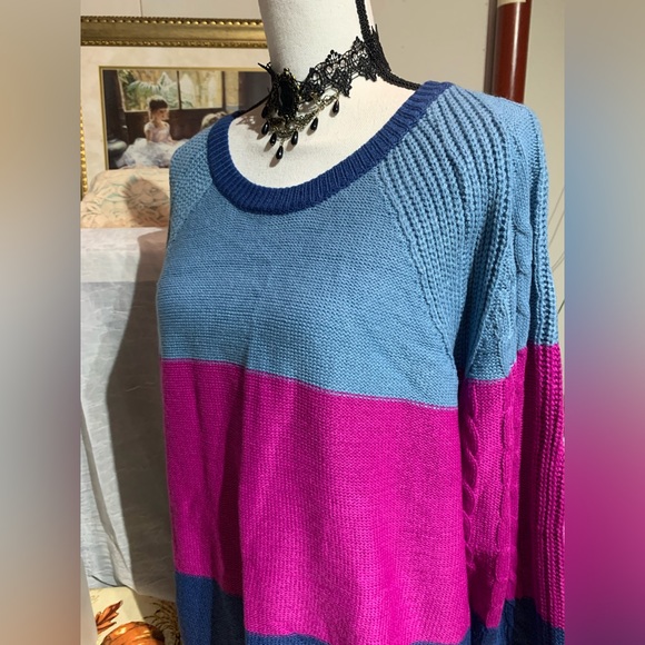 Lularoe Lauren Blue Color Block Sweater Dress - Picture 2 of 8